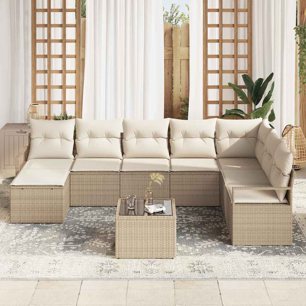 Garten-Sofa-Set mit Kissen mit Speicher 9 pcs Beige und Creme